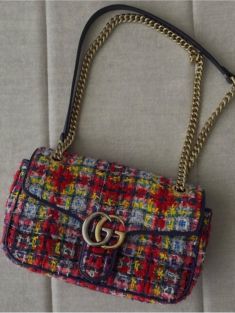 Gucci Multicolor Tweed Shoulder Bag with Double G